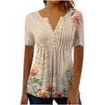 thumbnail image 2 of Otvok Women'S Short Sleeve Tops Plus Size Spring Summer Casual Printed Pullover with V-Neck Button Pleats, 2 of 6