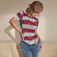 thumbnail image 3 of Balery America Flag Glitter Body de cuello redondo de manga corta para mujer Tops de manga corta Tops básicos-Small, 3 of 7