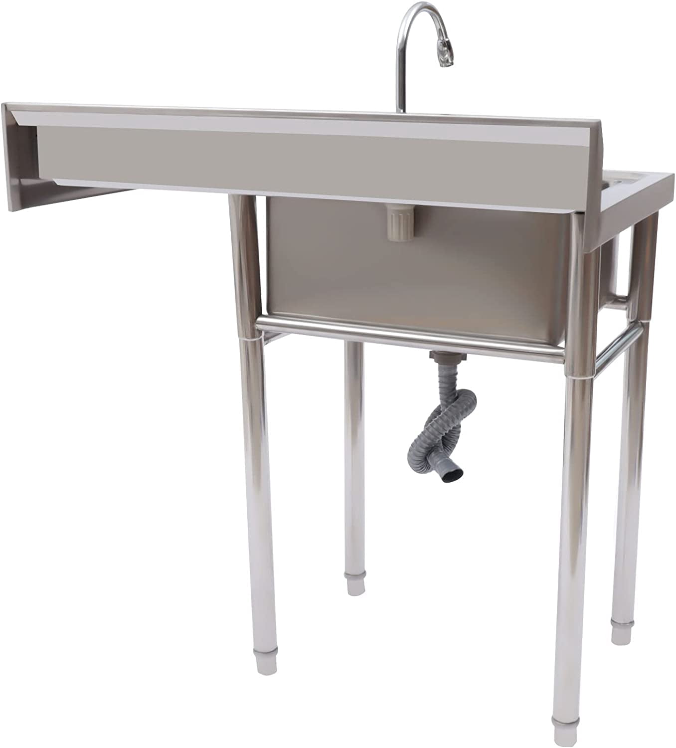 Miumaeov Stainless Steel Utility Sink with Backsplash,1 Compartment Workbench Sink Freestanding Commercial Kitchen Sink for Restaurant,Laundry Room,Garages