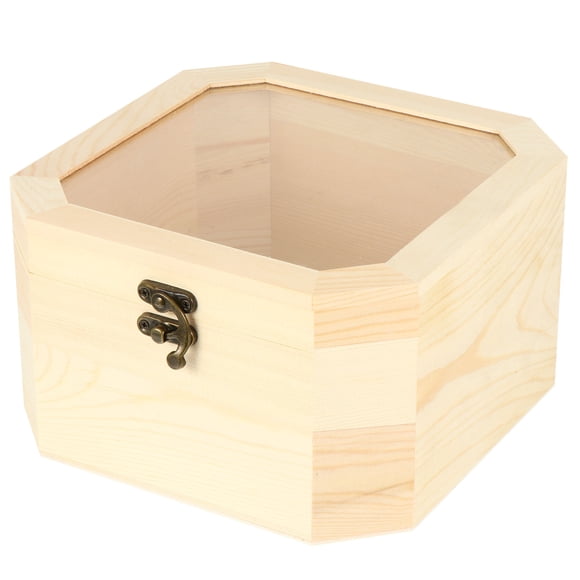 OULII 1Pack Bead Storage Box Octagonal Wood Decorative Box with Lid for Party Decoration