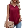 thumbnail image 1 of Camiseta sin mangas con cuello redondo para mujer, escote con abertura, ajuste holgado, chaleco sin mangas de verano, 1 of 2