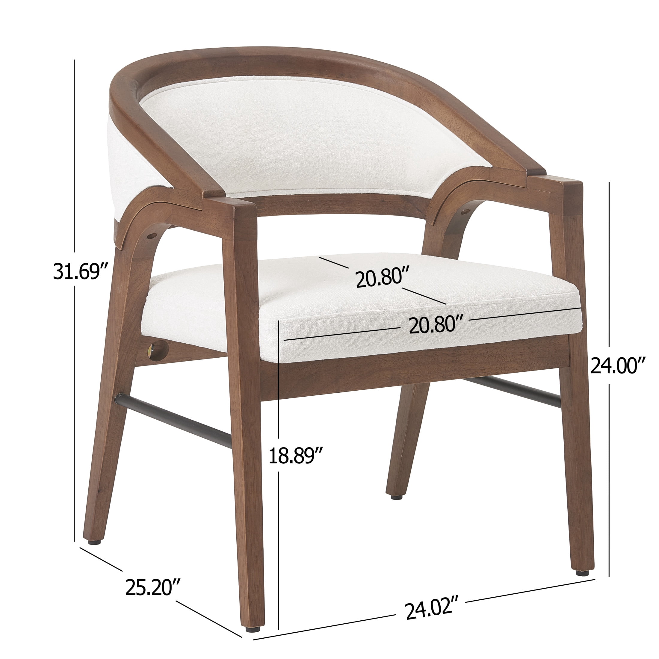 Christopher Knight Home Modern Upholstered Dining Chairs, Solid Wood Frame, Walnut+White, Set of 4
