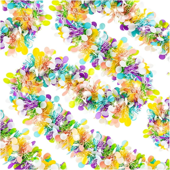LAMIRO 6PCS Easter Tinsel Garland,40FT Egg Tinsel Garlands Colorful Fringe Easter Hanging Garland Decorations for Easter Party Wedding New Years Home Indoor Outdoor Decor
