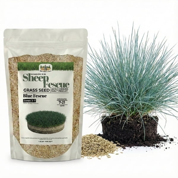 Old Cobblers Farm™ Wicked Tuff Turf Sheep Fescue (Variety Not Stated) - Low-Maintenance, Drought-Tolerant Grass Seed for Meadows, Slopes & Natural Lawns (5 lbs | 10 lbs | 15 lbs | 20 lbs)(5lbs)