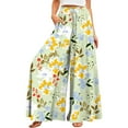 thumbnail image 2 of YDKZYMD Womens Wide Leg Pants Floral Palazzo Drawstring Pants Elastic Boho Ruffle Plus Size Loose Comfy Summer Trousers Casual Beach Petite with Pocket Pants Light Green M, 2 of 5