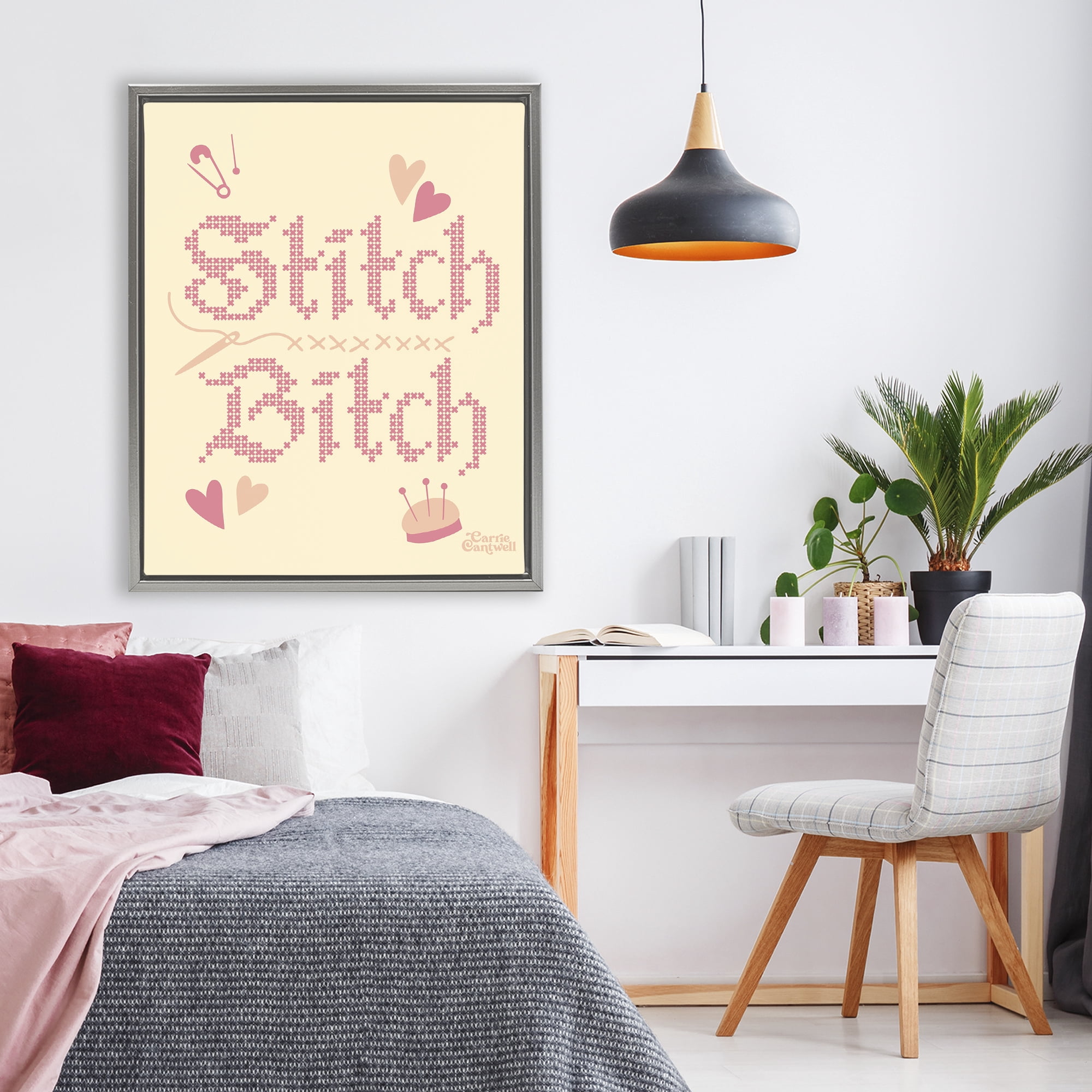 Stitch B*tch Embroidery Craft Gray Framed Floater Canvas Wall Art, design by Carrie Cantwell