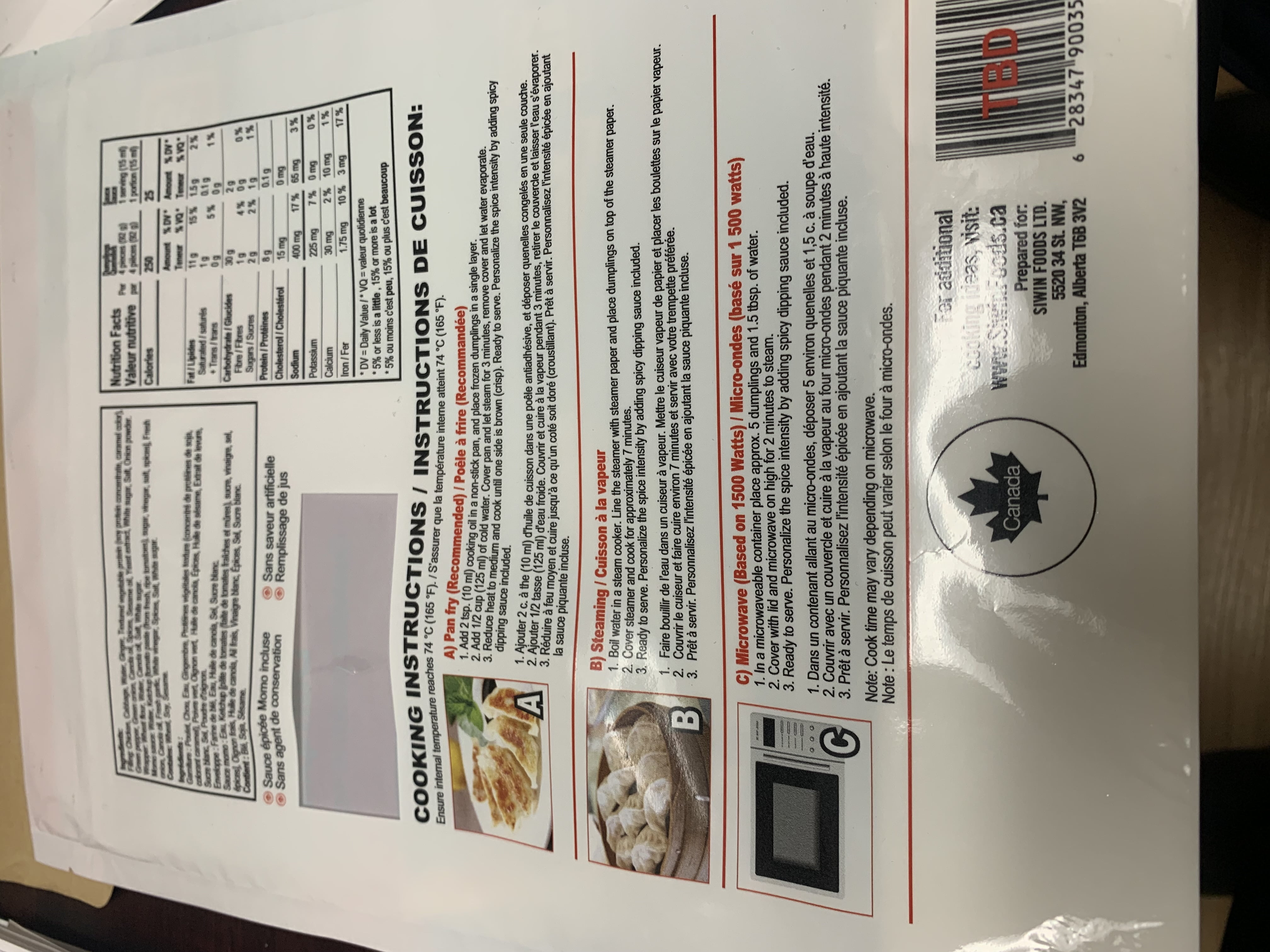 Momos Surgelés Siwin au Poulet et aux Légumes Momos Poulet Et Legumes