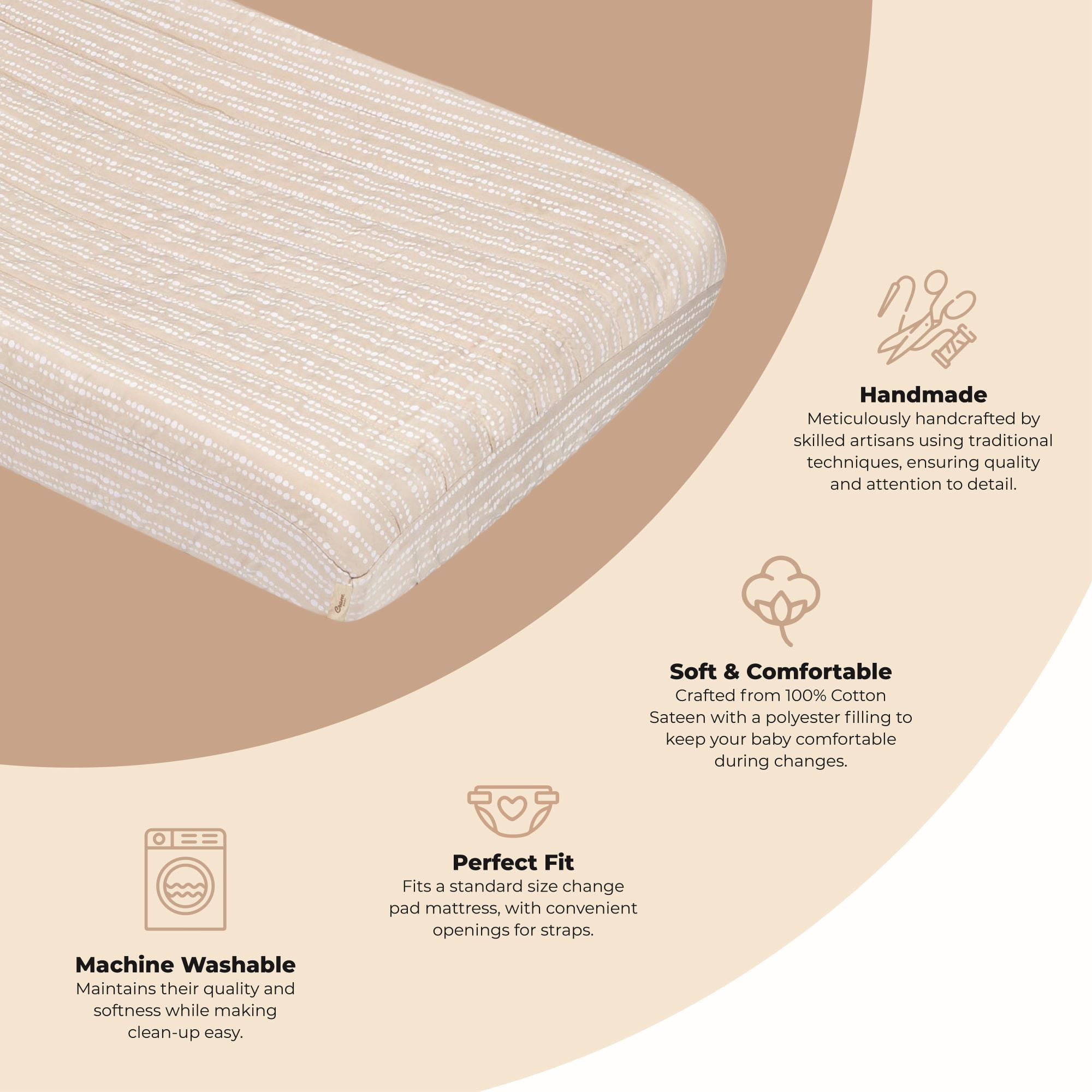 Crane Baby Changing Pad Cover, 100% Cotton Sateen Exterior Change Pad Cover, Neutral Dot, 16" x 32", Fitted Changing Pad Covers, Changing Table Pad Cover For Nursery, Baby Registry or Shower Gift
