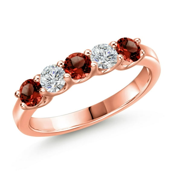 Gem Stone King 18K Rose Gold Plated Silver Red Garnet and Lab Grown Diamond Wedding-Bands Ring for Women | 0.94 Cttw | Round 3.5MM | Gemstone January Birthstone | Size 5