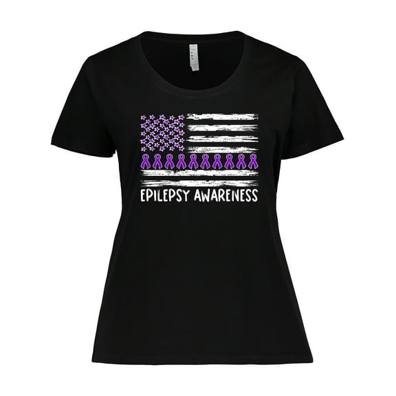 Inktastic Epilepsy Awareness Purple Ribbons and Flag Women's Plus Size T-Shirt