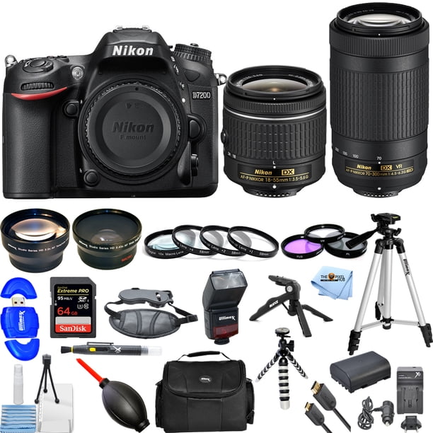 nikon d7200 dslr camera body w 18 55mm 70 300mm ed vr lens 2 lens kit
