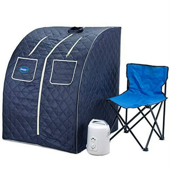 Durasage Oversized Portable Steam Sauna Spa - Relaxation at Home - 60 Minute Timer - 800 Watt Steam Generator - Chair Included - Blue Satin
