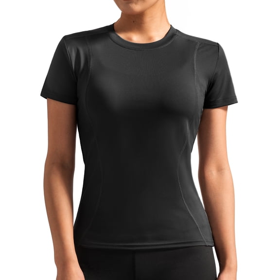 Hipuroga Seamless Workout Tops for Women Breathable Short Sleeve Yoga Shirts for Athletic Running Gym Black M