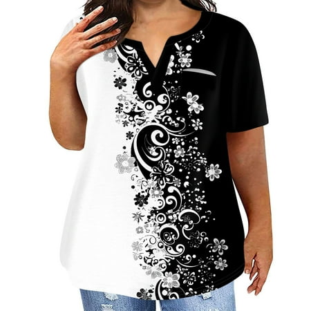 XADYUY Plus Size Blouses for Women Cute Plus Size Blouses 5x V Neck Long Sleeve Tunic Womens Tops Plus Size Vintage Floral Print Dressy Casual Blouses Plus Size Womens Clothes L Black