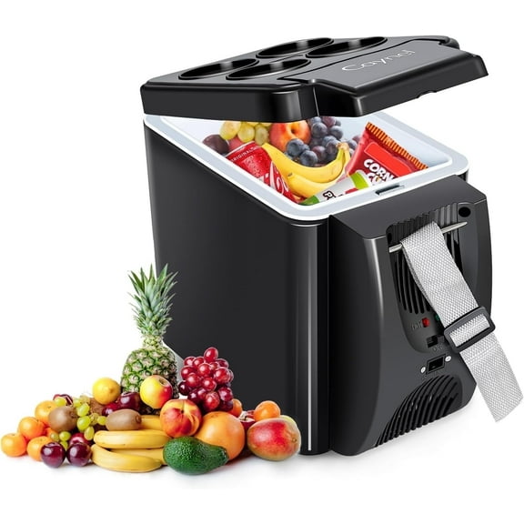CAYNEL 12V 6 Quart Personal Thermoelectric, 6 Liter Capacity, Portable Electric Cooler Warmer with 12V DC, Small Fridge for Car, RV, and Camping Use