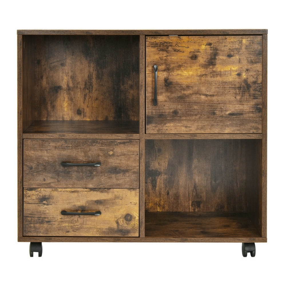 Demi Bonn Mobile File Cabinet with Lateral Printer Stand and Storage Shelves, Wood Filing Cabinet for Home Office, Brown