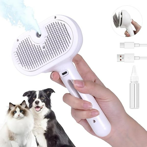 Saluqifa Spray Cat Brush for Shedding,Pet Grooming Brush/Self-Cleaning Wet Cat Comb with USB Rechargeable & Water Tank,Suitable for Dogs,Cats to Reduces Flying Hair,Remove Tangled & Loose Hair(White)