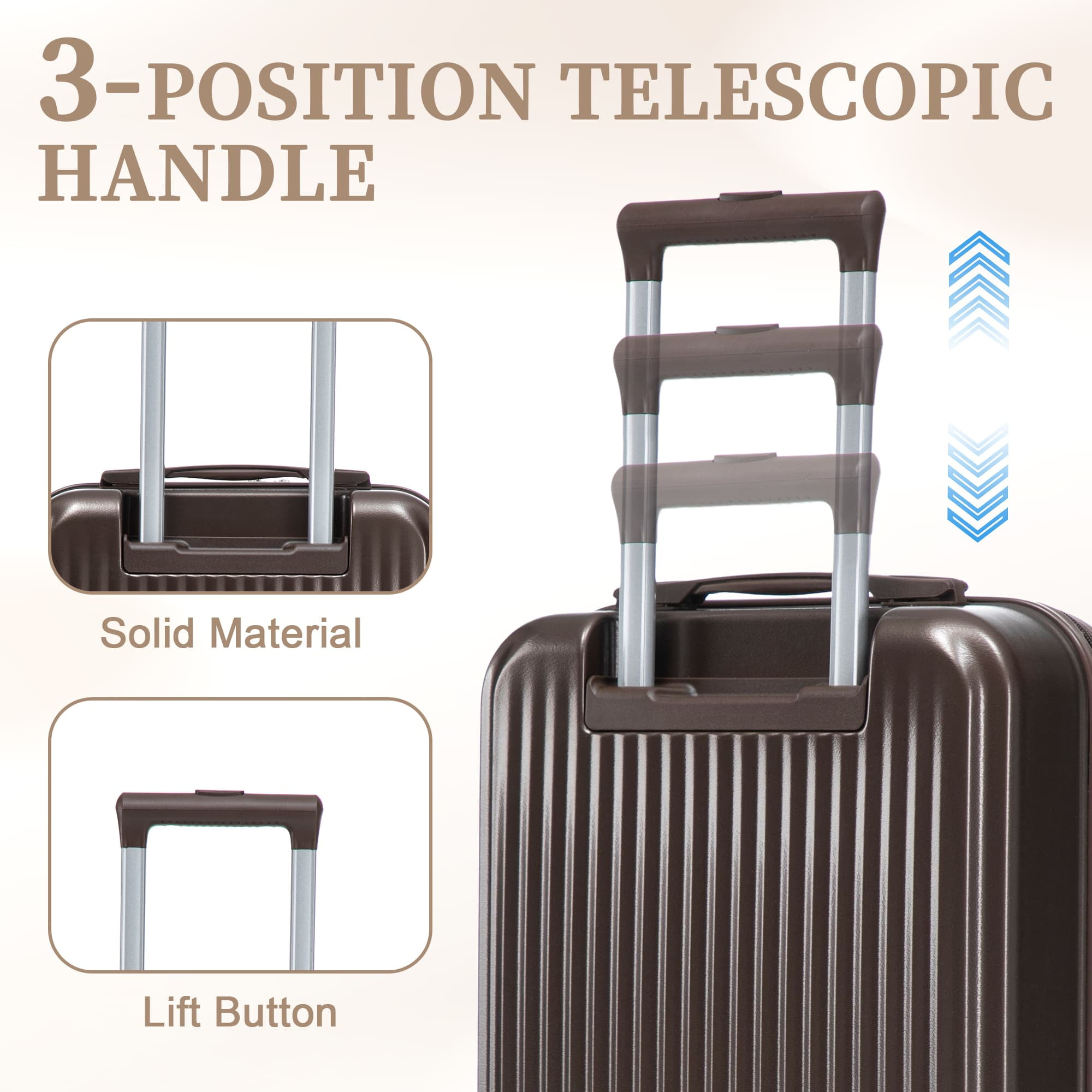 Leumius 2 Piece in ABS Spinner WheelLuggage Sets, HardsideSuitcase with CombinationLock,20 inch Carry OnLuggage 14 inch CosmeticCase,Brown