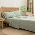 thumbnail image 5 of Sheet Set 100% Washed Cotton Linen Feel Super Soft Comfortable Chic Lightweight 4 Pcs Home Bedding Set Solid Sage Green King, 5 of 14