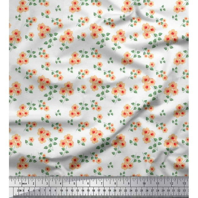Soimoi Modal Satin Fabric Leaves & Flower Floral Print Sewing Fabric Yard 42 Inch Wide