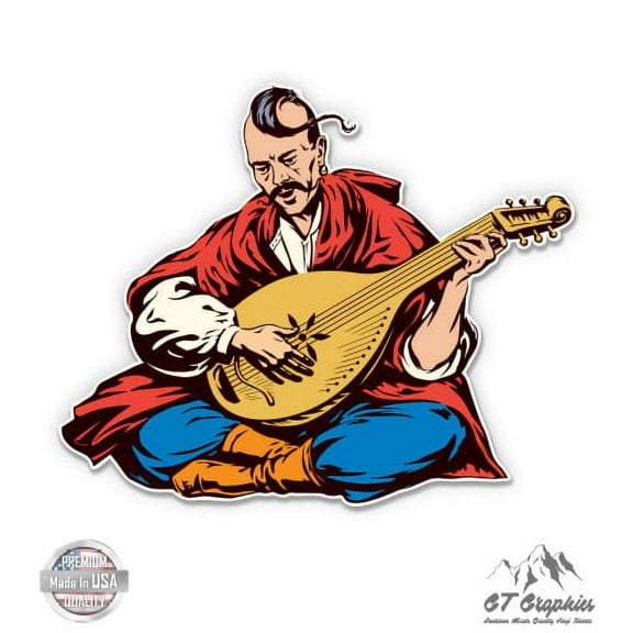 Ukrainian Kozak with Bandura - 3" Vinyl Sticker - For Car Laptop I-Pad Phone Helmet Hard Hat - Waterproof Decal