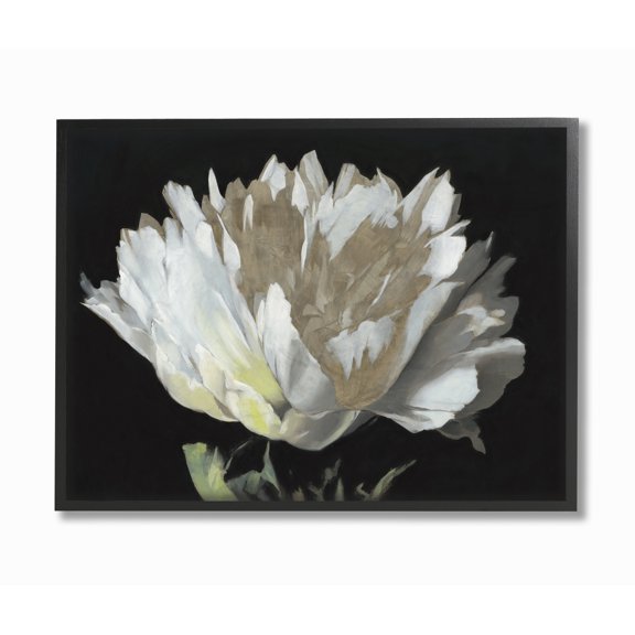 Stupell Industries Flower Bloom Gold White Painting Framed Wall Art by Third and Wall