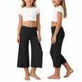 thumbnail image 2 of OOOUM Girls Capri Pants Elastic Waist Wide Leg Pants Stylish And Comfortable Casual Trousers For Various Sports Black 13-14 Years, 2 of 7
