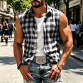 thumbnail image 6 of Atkumj Plaid Vest for Men Versatile Turn Down Collar Button Up Vest Fashion Loose Color Block Sleeveless Shirts for Men for Relaxed Daily Outfit S, 6 of 8