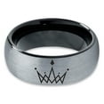 thumbnail image 2 of Tungsten Crown Royalty King Queen Diamond Circle Band Ring 8mm Men Women Comfort Fit Black Dome Brushed Gray Polished, 2 of 4