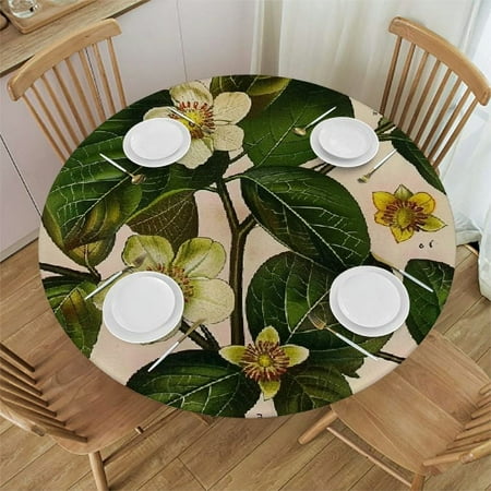 

SHERONV Leaves Flowers Plants Round Table Cover Stain Resistant Washable Indoor Outdoor Tablecloth Kitchen Dining Wedding Parties Outdoor Fitted 100% Polyester Fiber 42-46