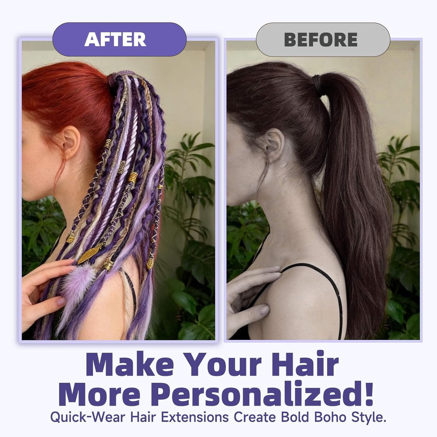 Elastic Dread Ponytail-22 Inch Hand-Woven Lightweight Style with Beads. Quick-Wear Hair Extensions Create Bold Boho Style, Great as a Braided Ponytail or Dreadlocks Ponytail for Festival & Daily