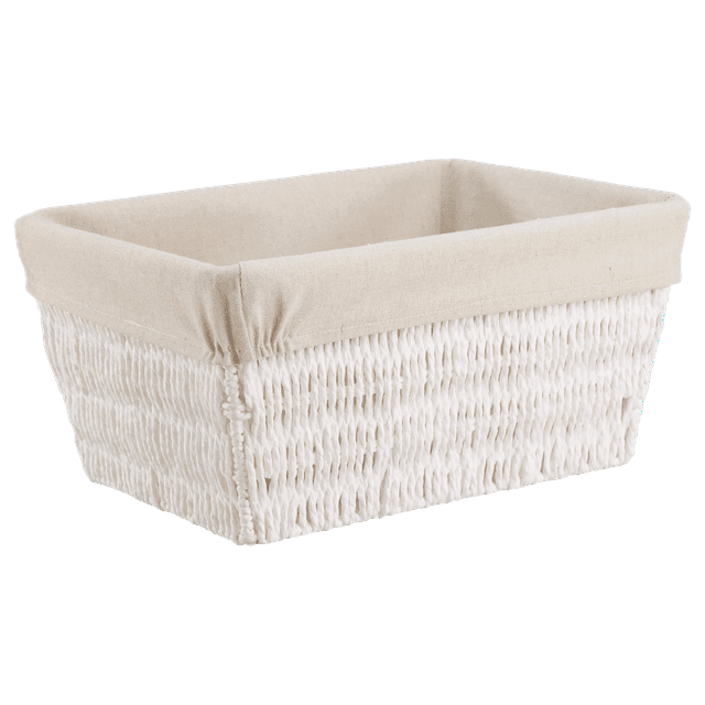 Bouclair White Basket With Linen Lining 36 X 10.75 X 7 in (14.2 X 27 X 18 cm)
