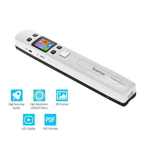 Scanner Portable Handheld Wand Document/ Book/ Images Scanner 1050DPI  Resolution High Speed Scanning A4 Size JPEG/ PDF Format Colorful LCD  Display for Office Business Reciepts - Walmart.com