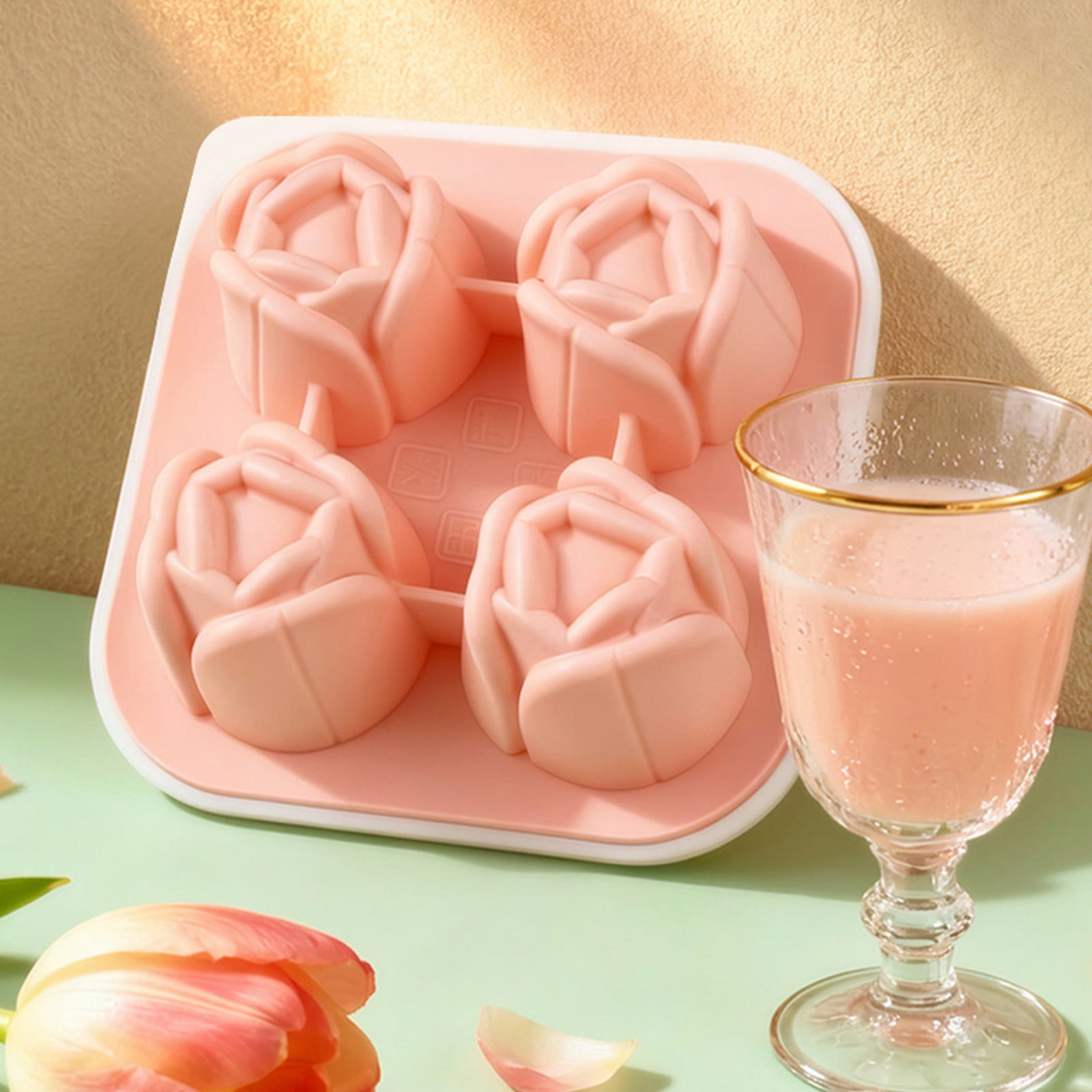 Werulen Flower Shape Silicone Ice Mold Flexible Reusable Easy Release Clean,Household Kitchen Freezer Drink Beverage Making,Ice Tray Mold,Ice Making Box,Kitchen Freezer Accessory