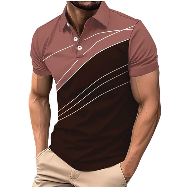 Camisetas de Manga Larga para Hombres Pullover Casual Impreso Botón Turndown Collar Blusa, Ligero Cuarto de Manga Superior