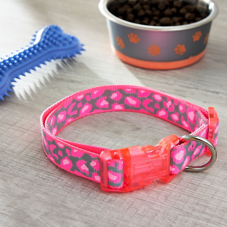 Vibrant Life Cheetah Print Reflective Pink Dog Collar, Adjustable