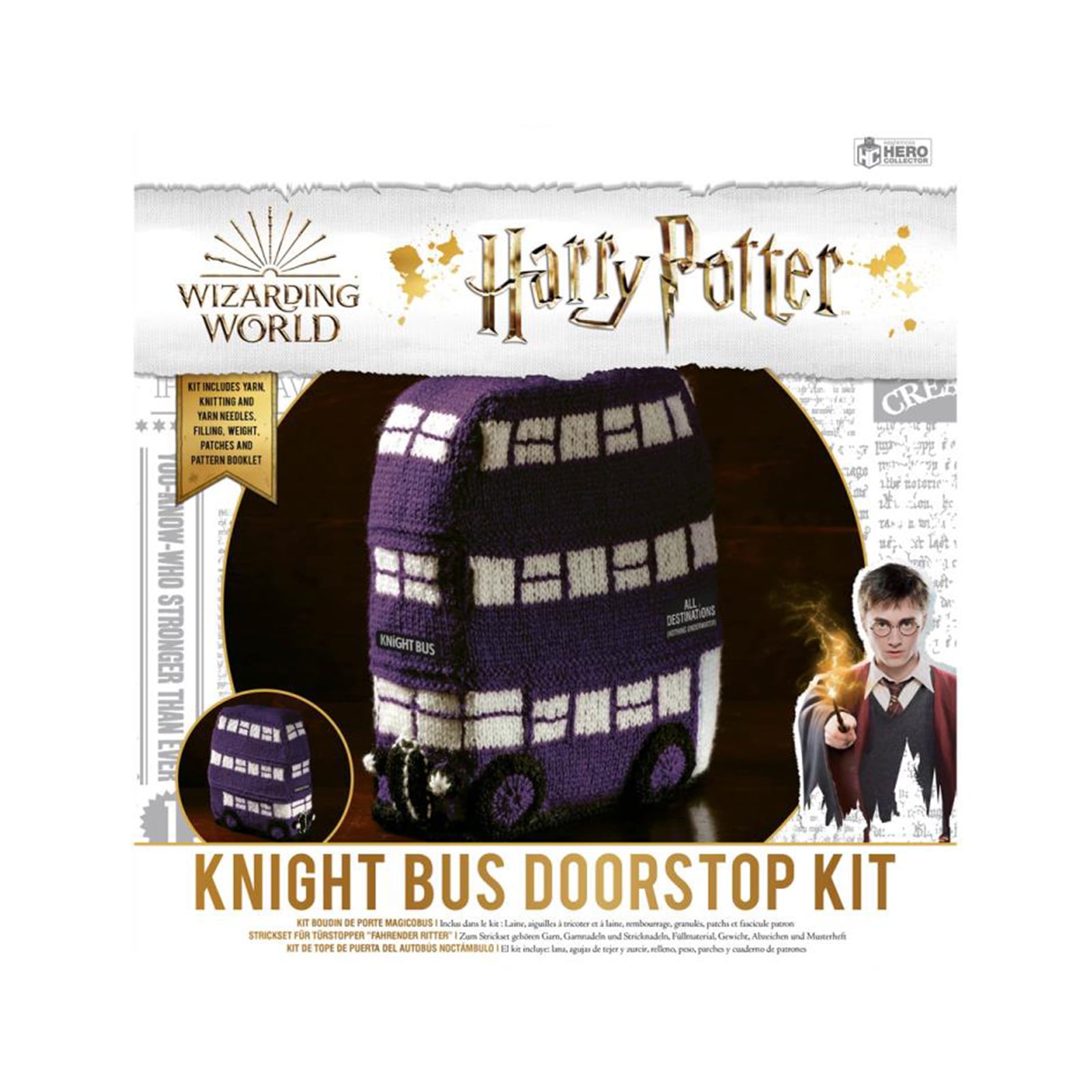 Eaglemoss Hero Collector Knight Bus Door Stop Knit | Harry Potter Wizarding World Knitting Kits | Model Replica