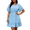 thumbnail image 2 of Karymi Plus SizePolka Dot Ruffle Sleeve Dress, Round Neck Elastic Waist Tiered Flounce Hem Casual A-Line Summer Dress Dresses for Women, 2 of 6