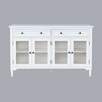 Jofran 58" Glass Door Sideboard Cabinet–Cottage Transitional Buffet, Adjustable Shelves