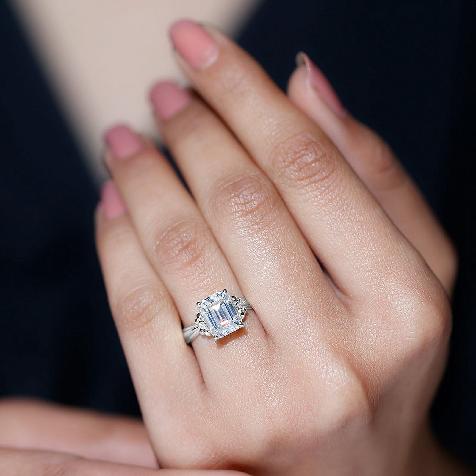 Spot Jewel 2.2 Ct Emerald Cut Diamond Rings - 14K White Gold Plated Rings - Sterling Silver Jewelry Clearance - Natural Diamond Latest Engagement Rings for Women - Proposal Rings