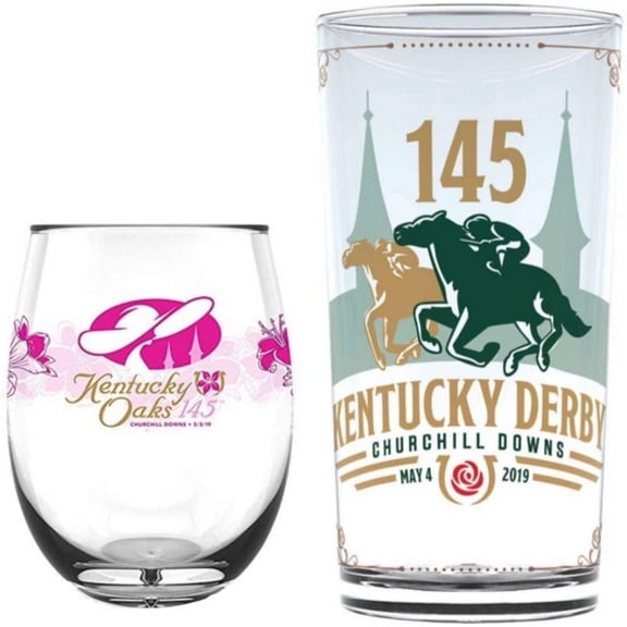 145th Kentucky Derby Mint Julep Glass & Kentucky Oaks Lily Wine Glass Set, Year 2019