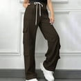thumbnail image 4 of qucoqpe Womens Wide Leg Cargo Pants with Multiple Pockets Solid Elastic Waist Straight Leg Hiking Joggers Trousers, 4 of 5