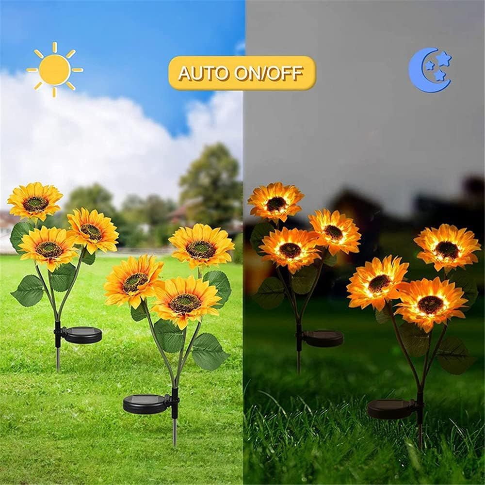 2 Pack Flashing Outdoor Solar Garden Stake Lights,Upgraded LED Solar Powered Light with 3 Heads Sunflower, Waterproof Solar Decorative Lights for Garden, Patio, Backyard