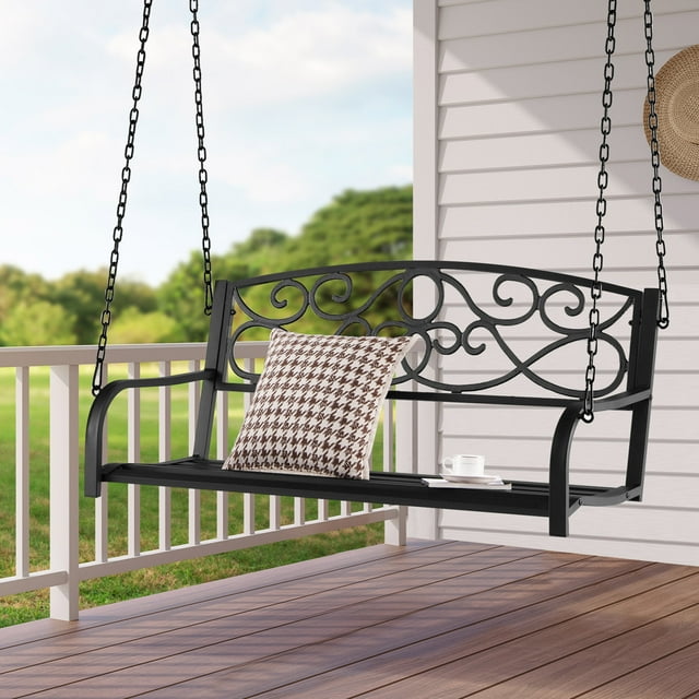 Gymax Patio Hanging Porch Swing with Chains, Black