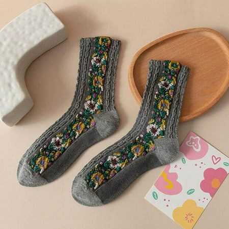 

XINKAIRUN Socks Fashion Winter Keep Warm Women Printed Ladies Breathability Thick Socks Gray (Buy 3 Get 2 Free)
