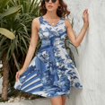thumbnail image 3 of Blue Chinoiserie Toile Pattern Women's Tank Dress V Neck Sleeveless Summer Sundress, 3 of 7