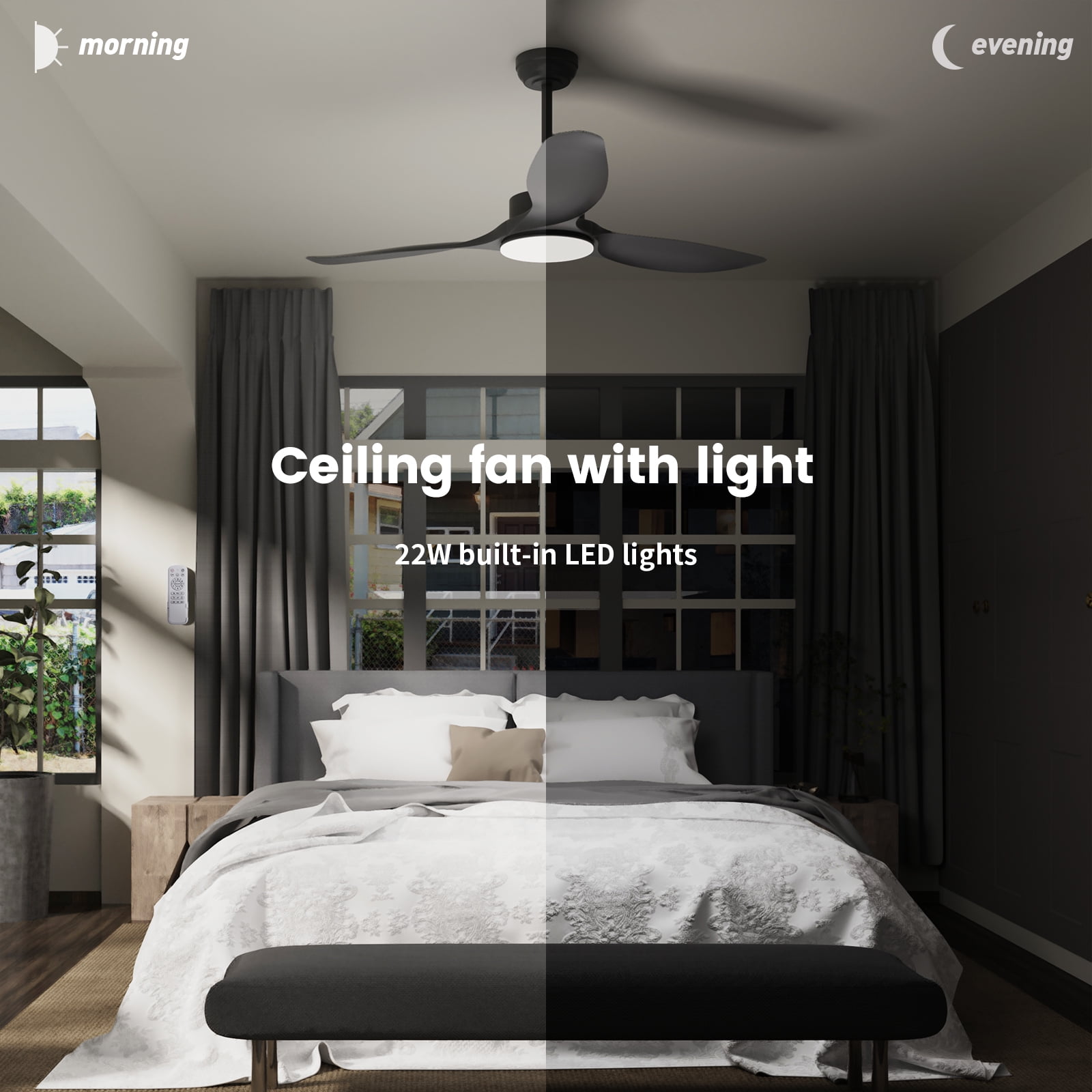 Wozzio 52 inch Ceiling Fan with Light and Remote