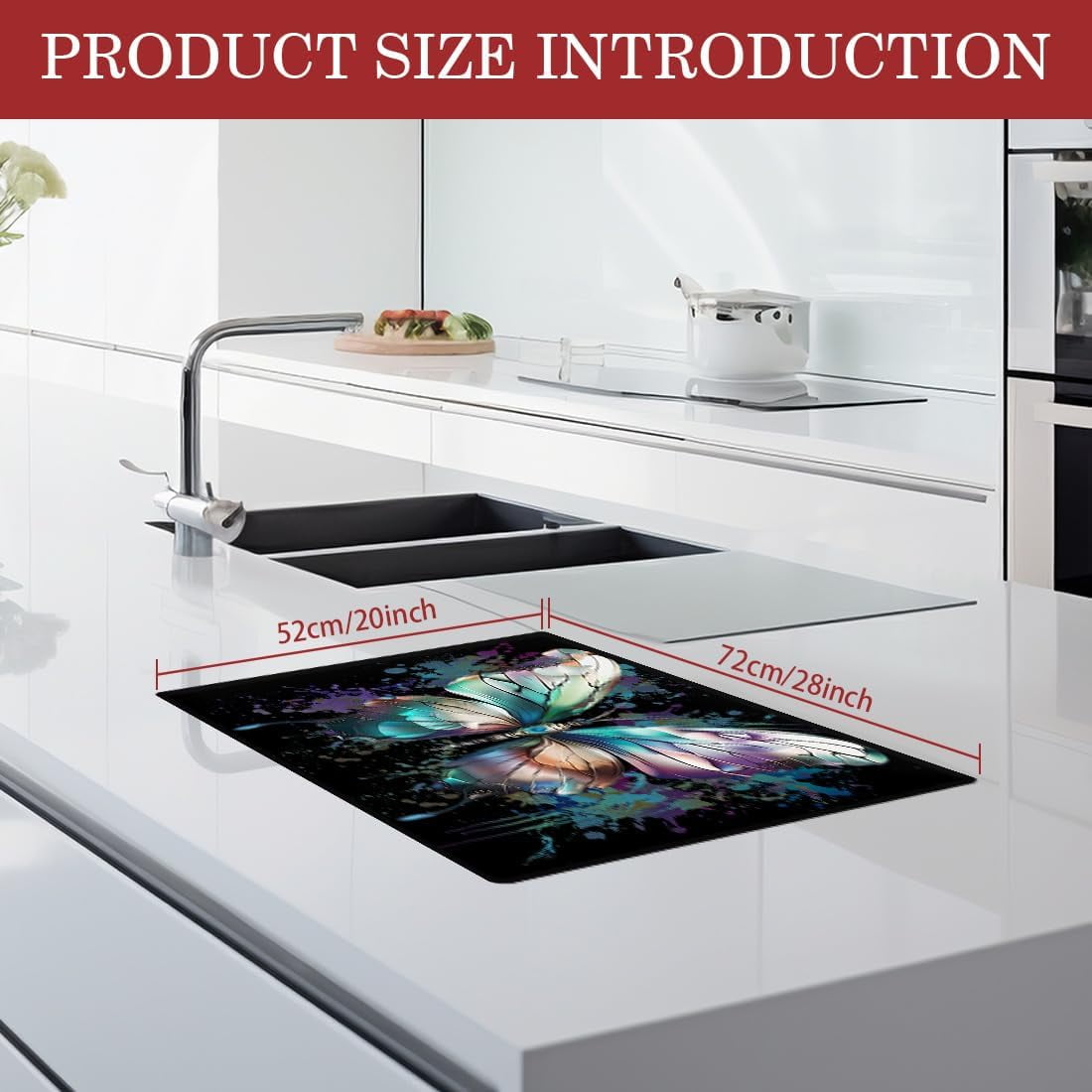 Electric Stove Cover 20.47x28.35" Stove Top Cover for Electric Stove Foldable Glass Cooktop Protector Non-Slip Top Protector Mat for Electric Stove Washer and Dryer(Butterfly)