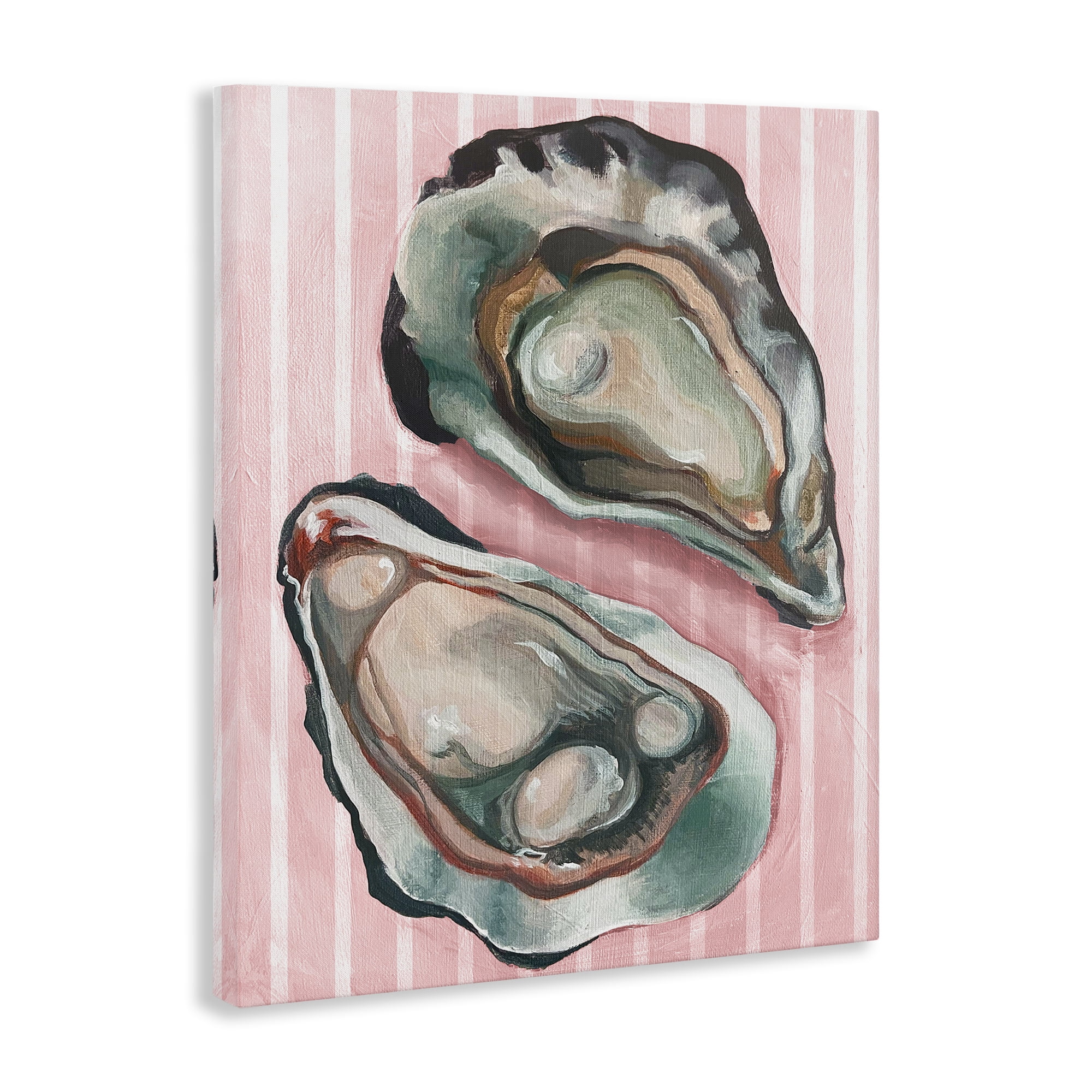 Stupell Industries Oysters on Pink Stripes Animals Painting Wrapped Canvas Art Print Wall Art, 24 x 30