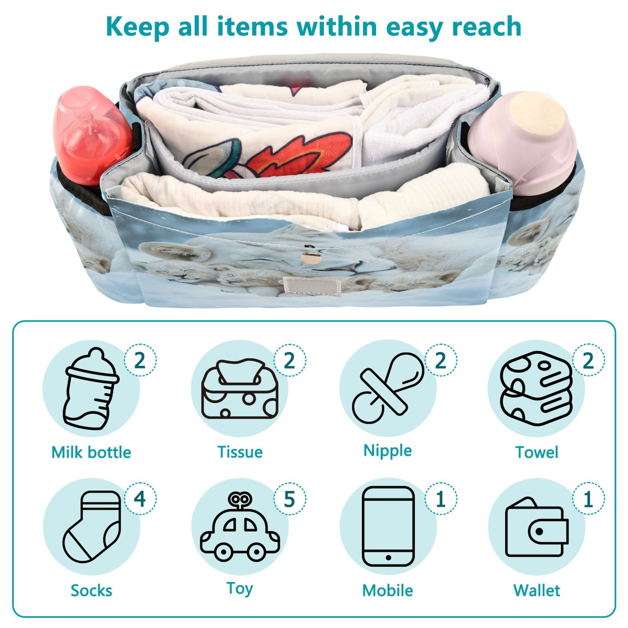 DIXRUYEE Stroller Organizer Cozy Snowy Familycozy Snowy Family Printed
